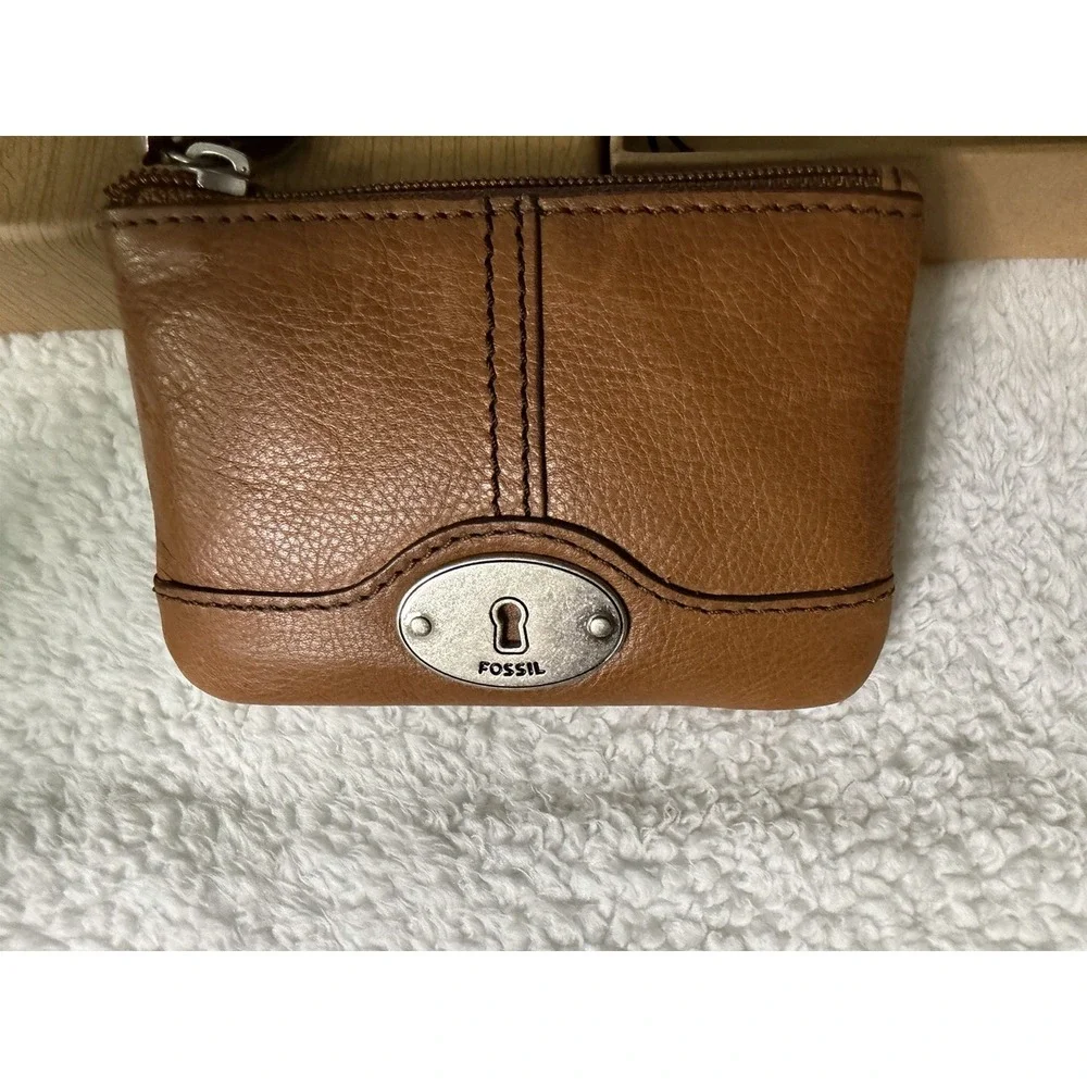 Fossil Maddox Chestnut Pebbled Leather Zip Coin Keyhole NEW NIB Vtg Change Brown